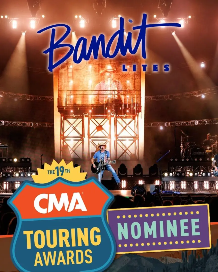 A CMA Touring Nominee sign with a Bandit Lites light in the background.