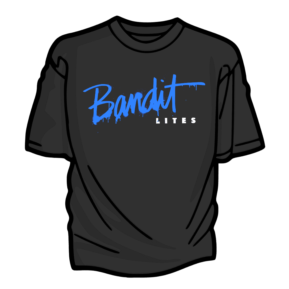 Black t-shirt with blue "Bandit Diesel" text.