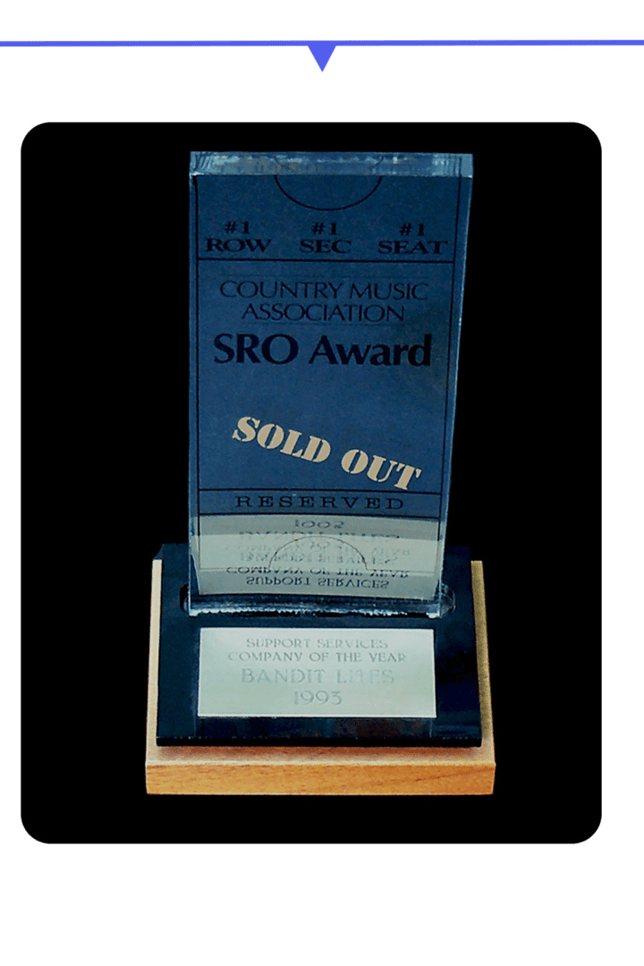 SRO Award trophy with a sold-out label from Country Music Association.
