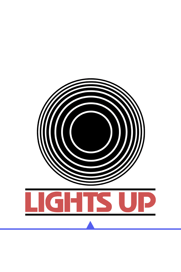 A black and white concentric circle design with 'LIGHTS UP' text below.